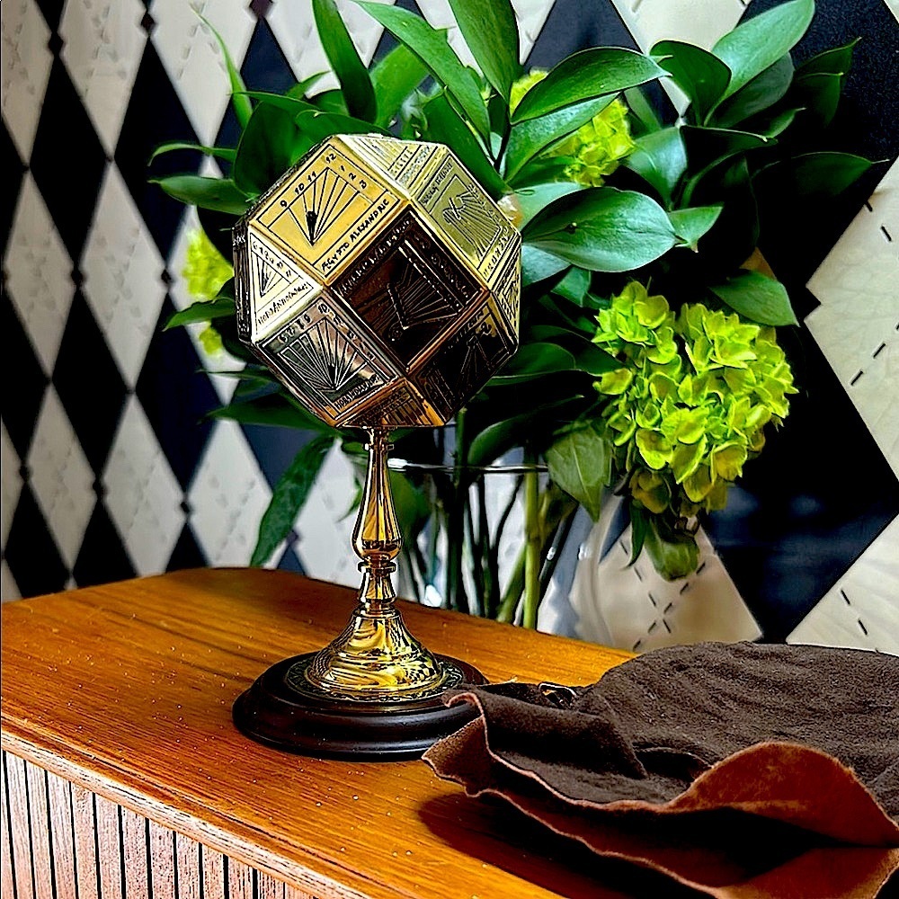 Brass Sundial Vintage Polyhedral Franklin Mint Collector’s Timepiece on Base